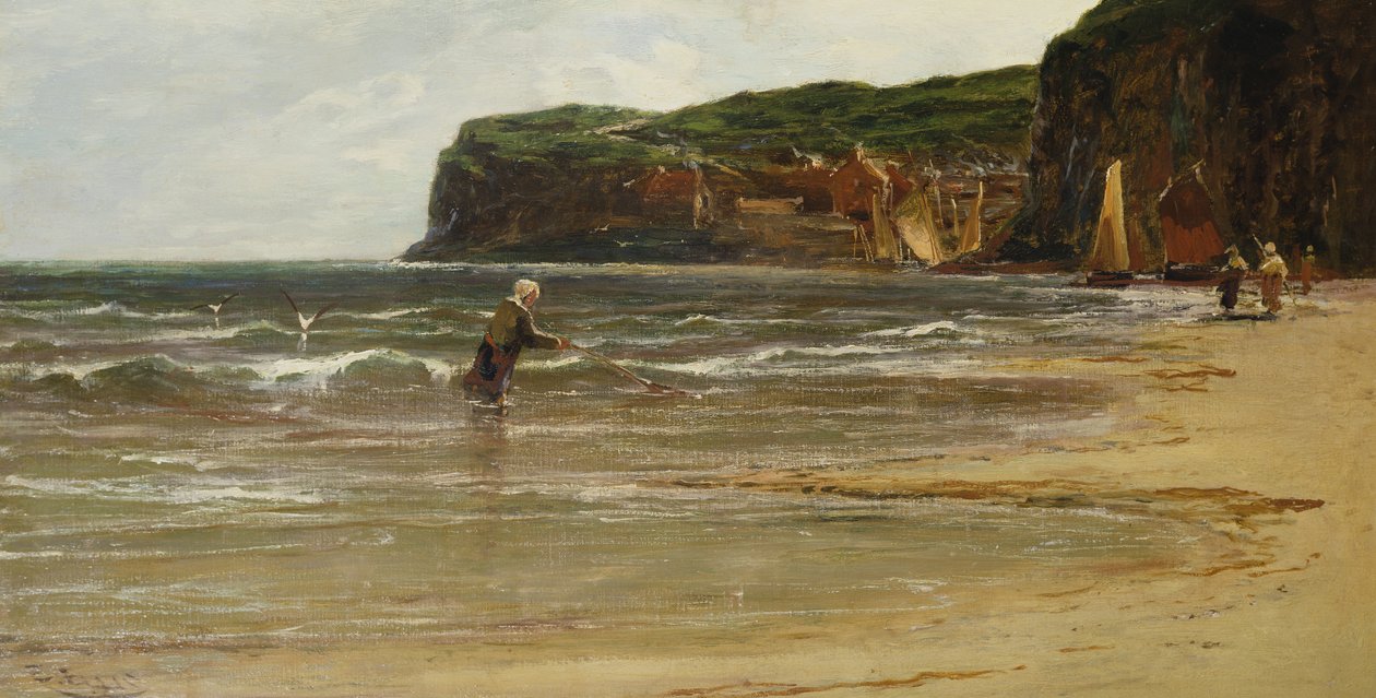 Coastal View with Woman Shrimping, c.1900 by Edwin Ellis