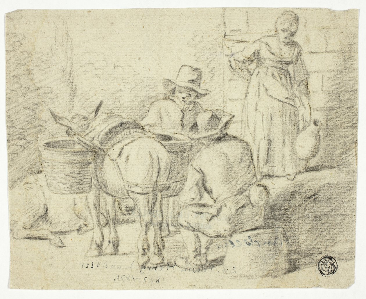 Men and Donkeys, Woman with Pitcher by Edwin Henry Landseer