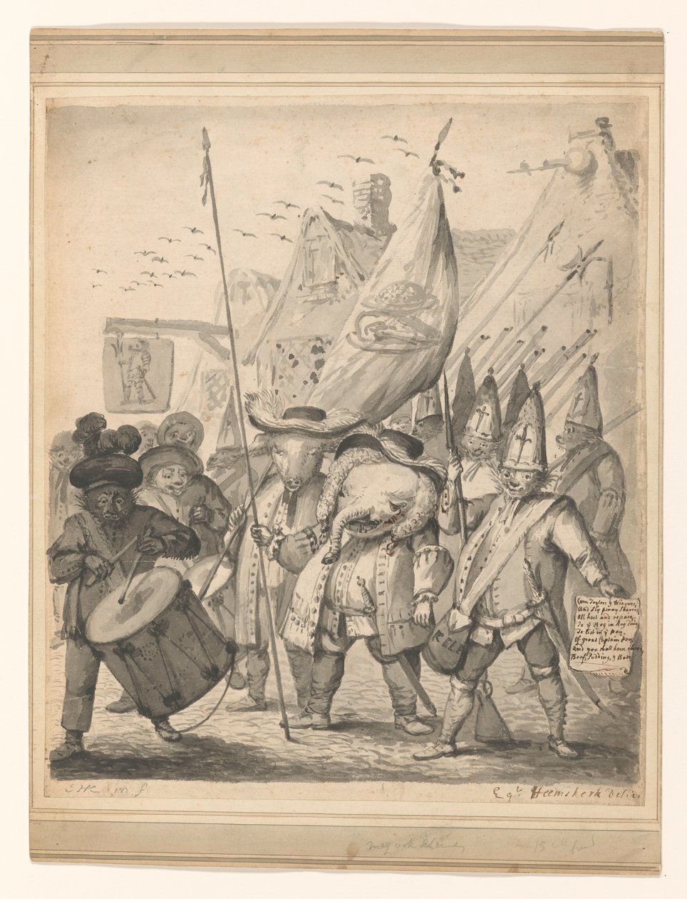 Animal Satire by Egbert van Heemskerck (II) (signed by artist)
