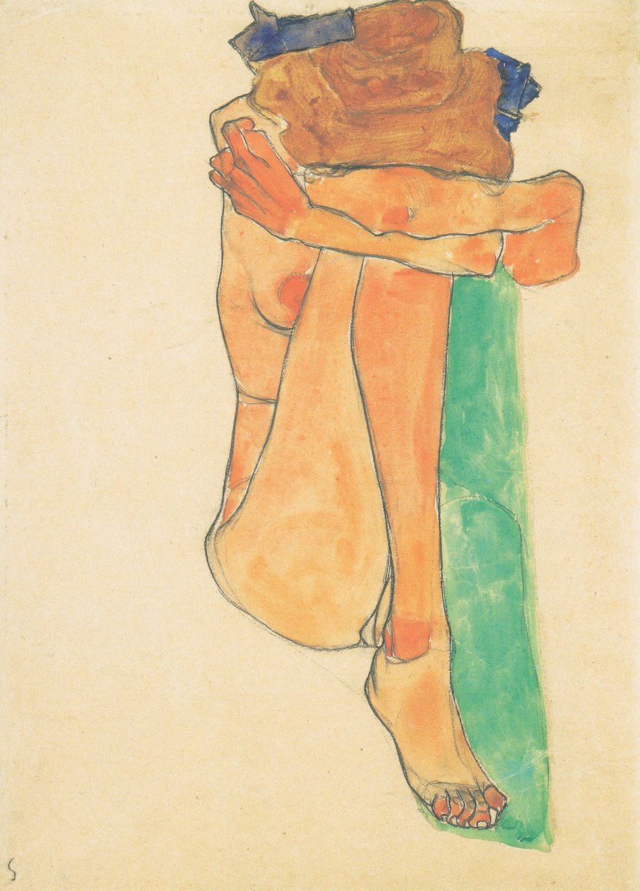 Female Nude with Green Cushions by Egon Schiele
