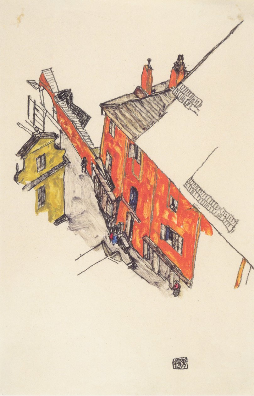 Old Gabled Houses in Krumau from Schlossberg by Egon Schiele