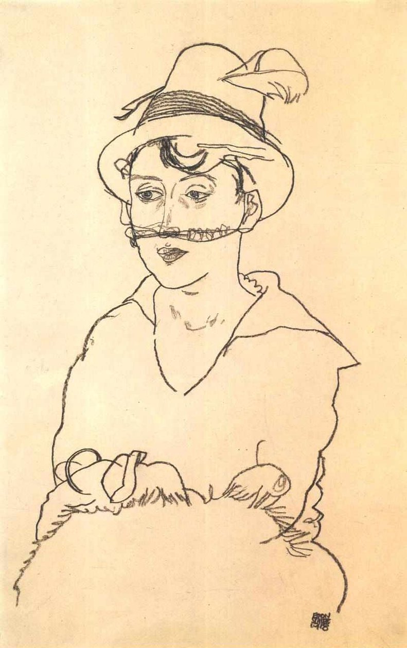 Lady with Hat and Veil by Egon Schiele