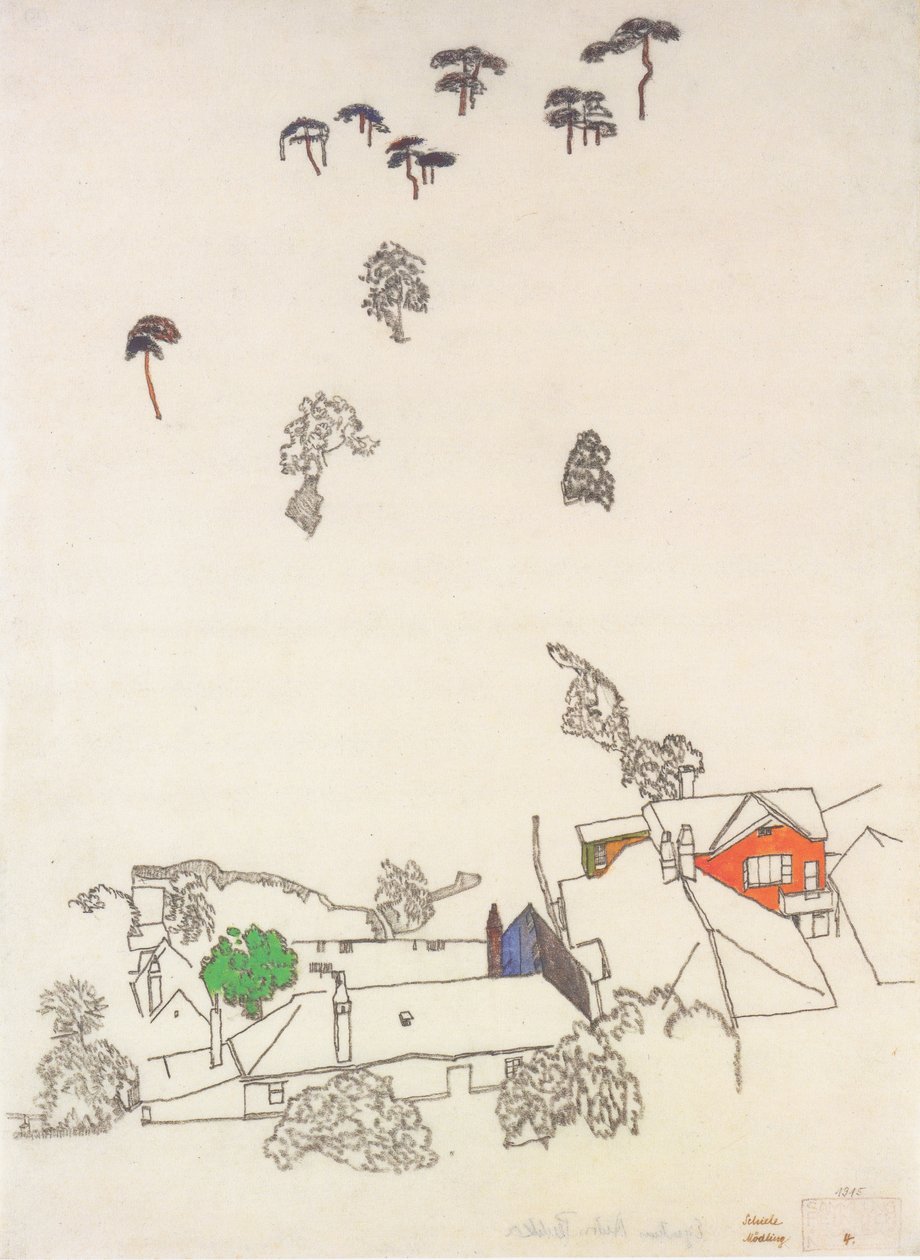 Houses and Pines near Mödling by Egon Schiele