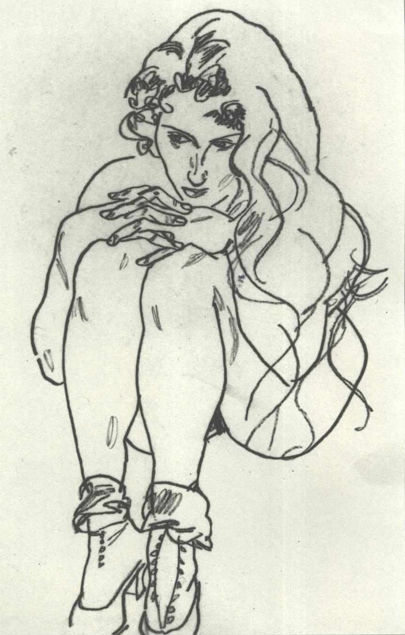 Crouching Female Nude by Egon Schiele
