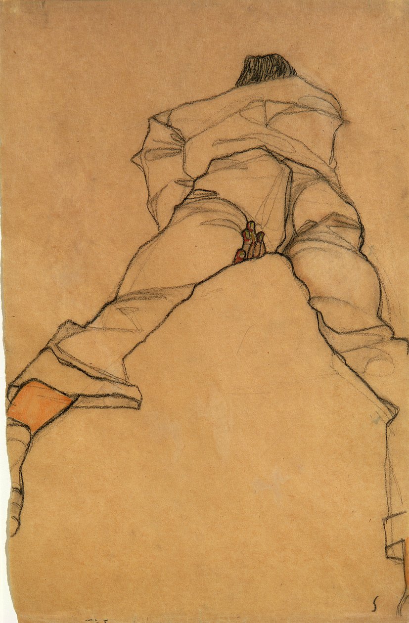 Man Lying Face Down, back view by Egon Schiele