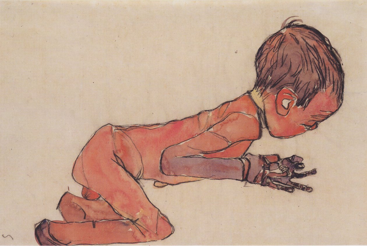 Newborn with Drawn-Up Legs by Egon Schiele
