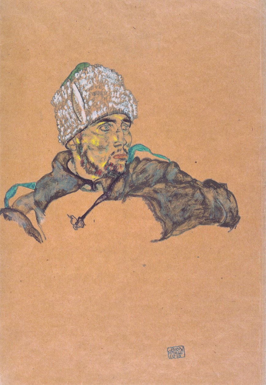 Russian Prisoner of War with Fur Hat by Egon Schiele