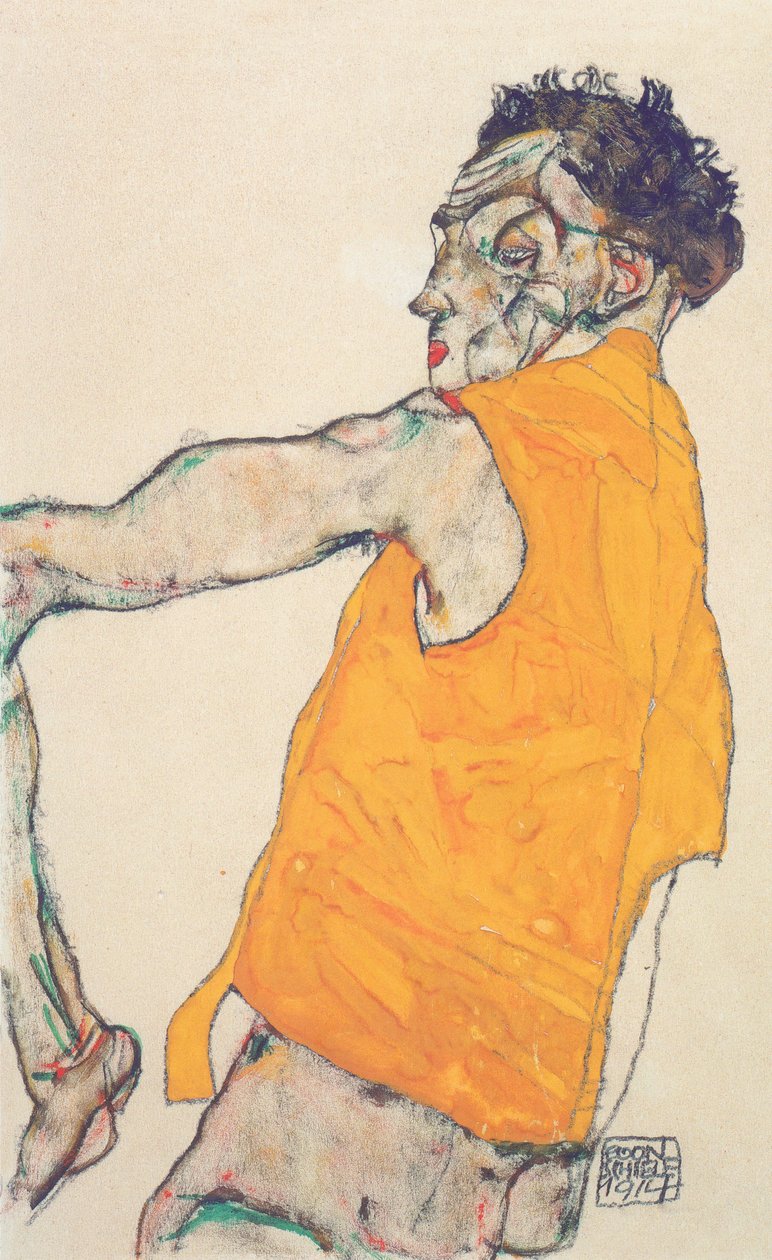 Self-Portrait in Yellow Vest by Egon Schiele