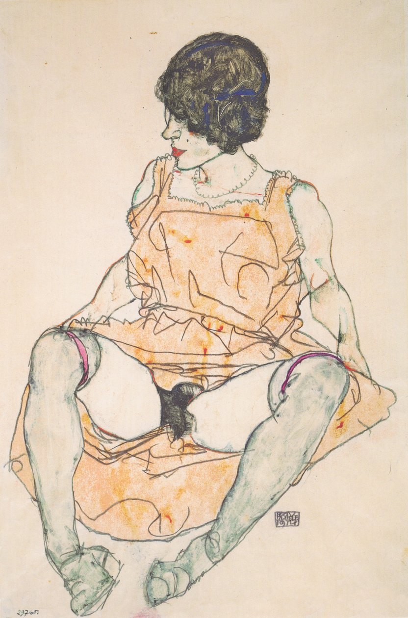 Seated Woman with Raised Dress by Egon Schiele