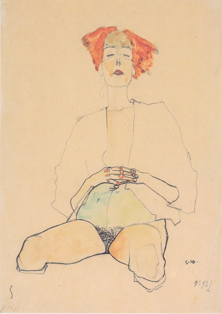 Seated Half-Nude with Red Hair by Egon Schiele