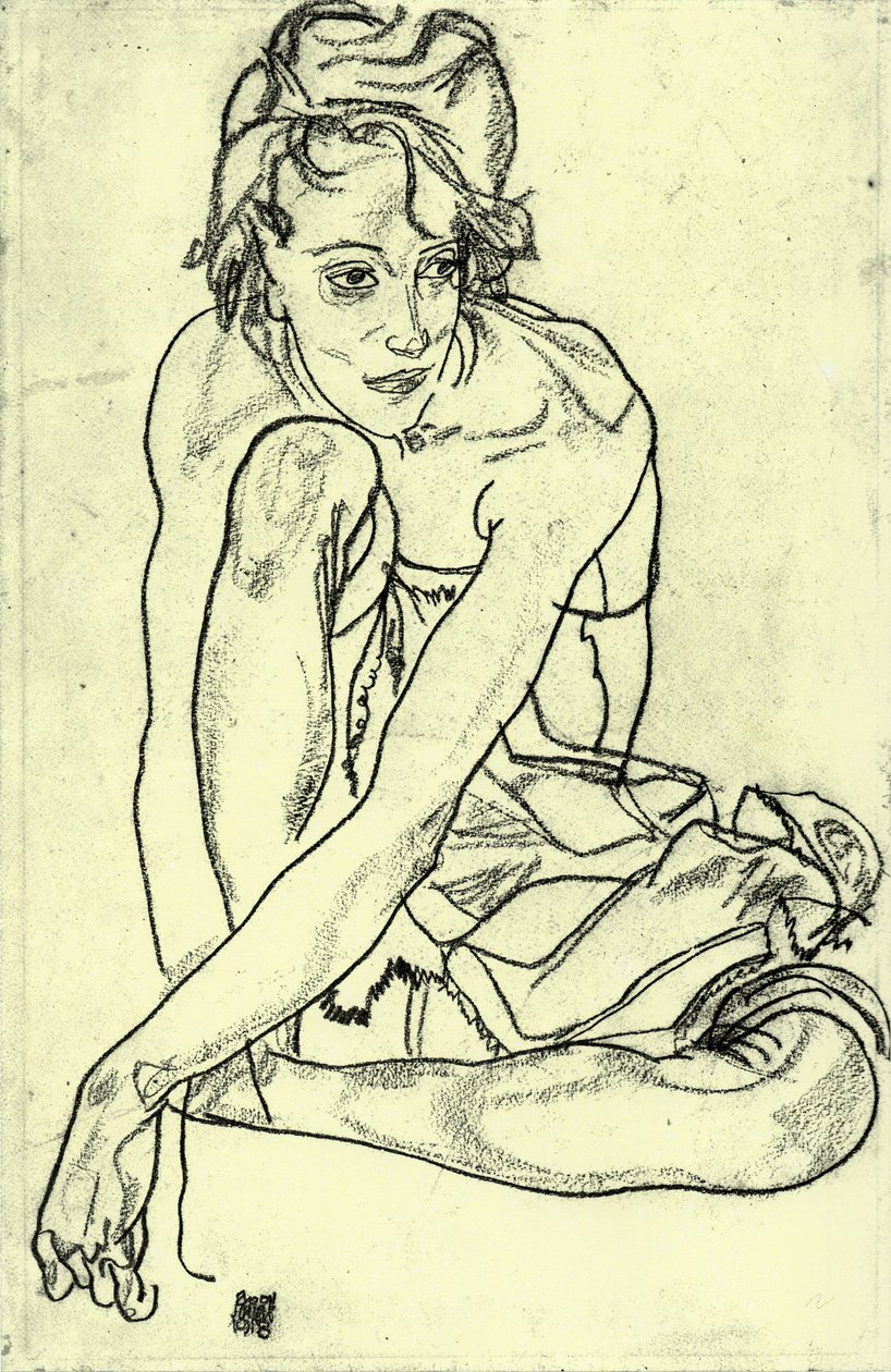 Squatting Woman by Egon Schiele