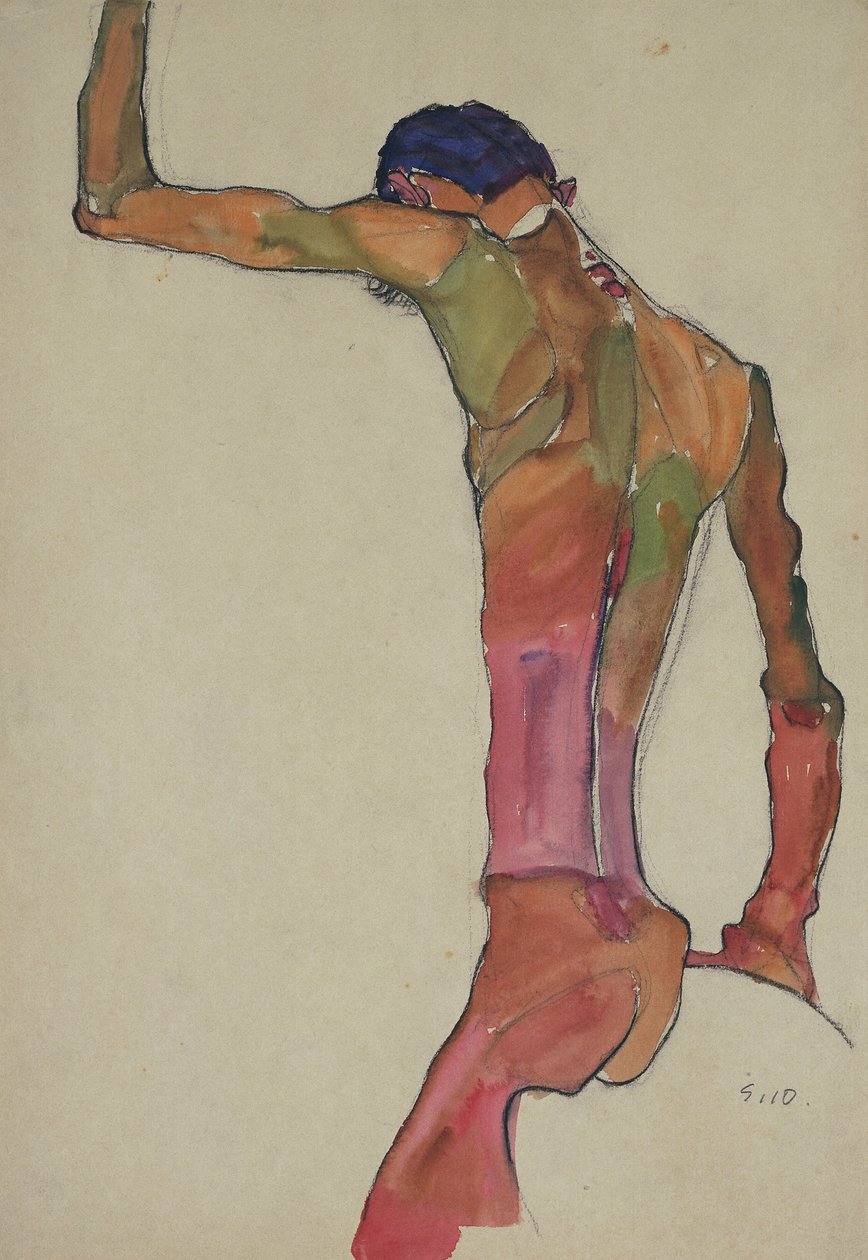 Male Nude with Arm Raised by Egon Schiele