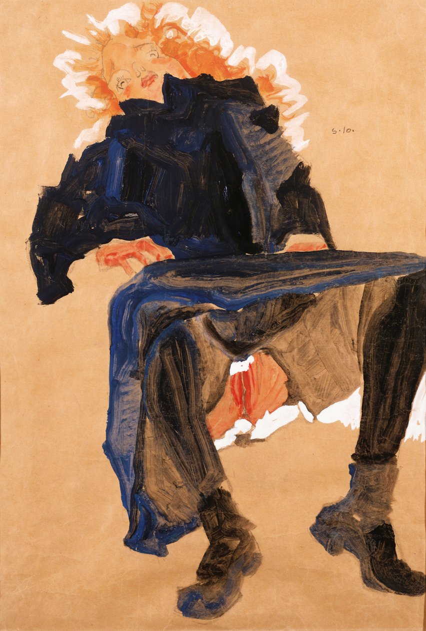 Reclining Girl in a Blue Dress by Egon Schiele