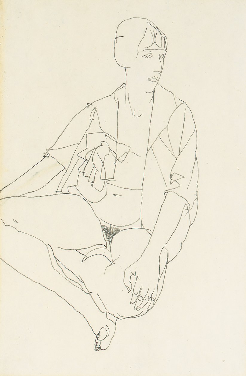 Seated Female Nude with Open Blouse by Egon Schiele