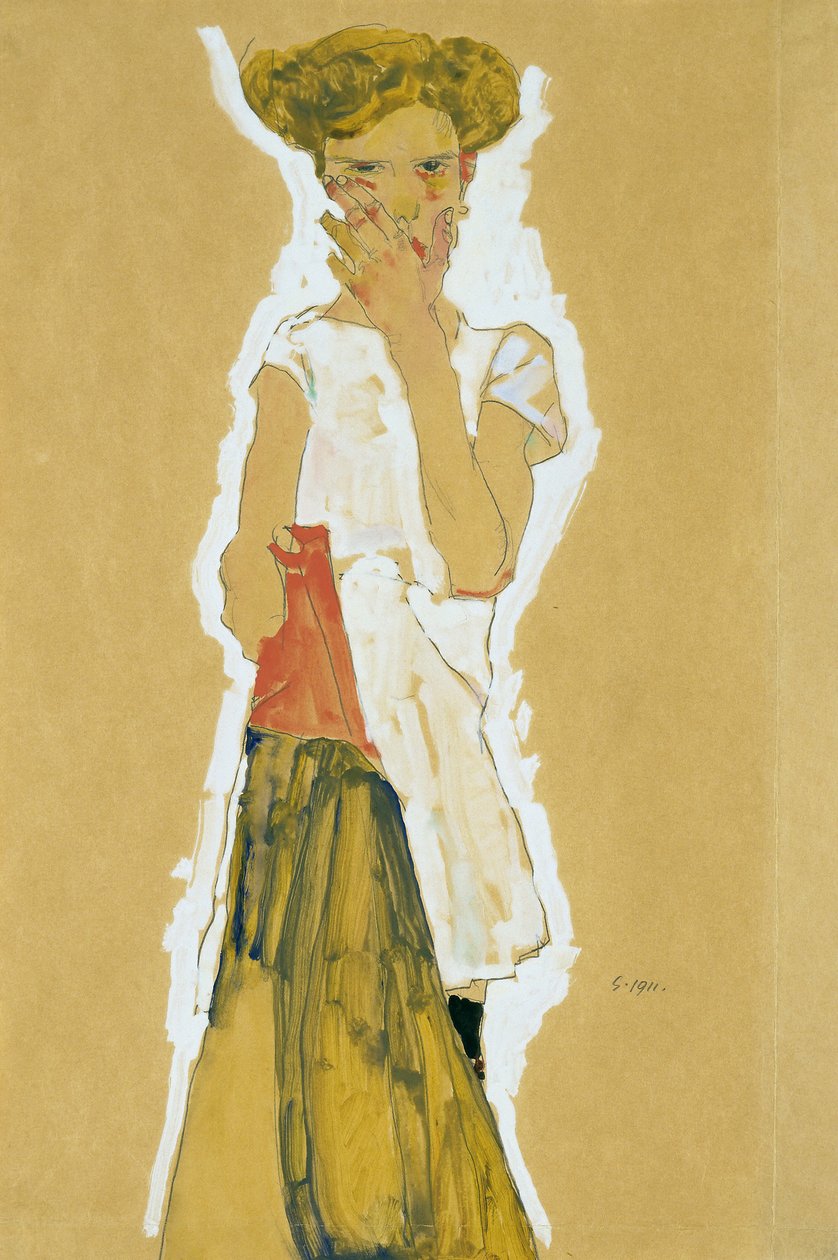 Standing Girl in White Petticoat by Egon Schiele