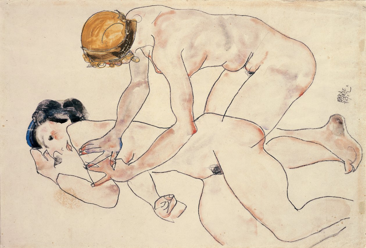 Two Female Nudes, Reclining and Kneeling by Egon Schiele
