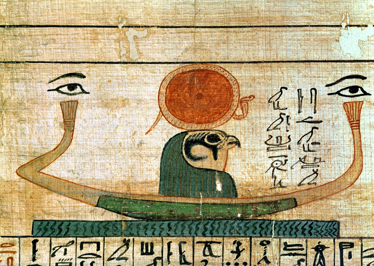 Egyptian Funerary Papyrus Depicting the Barque of Re-Herakhty by Egyptian