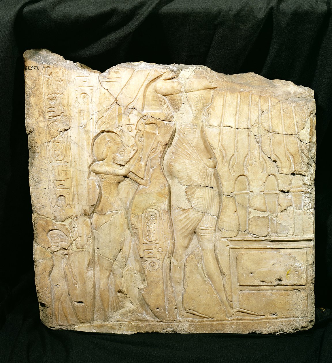 Relief Fragment Depicting Akhenaten Followed by Nefertiti and Meritaten Before an Offering Table by Egyptian 18th Dynasty
