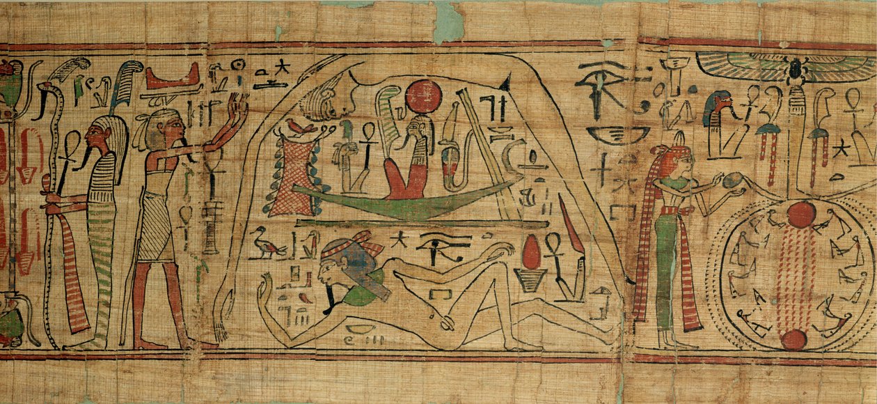 Detail from the papyrus of Nespakashuty showing the god Geb separated from his wife, the goddess Nut, Third Intermediate Period by Egyptian 21st Dynasty