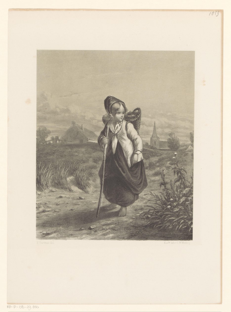 Girl with Basket on Her Back by Elchanon Verveer