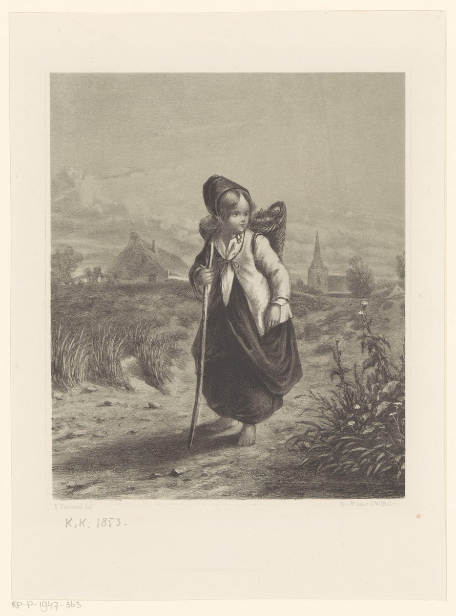 Girl with a Basket on Her Back by Elchanon Verveer