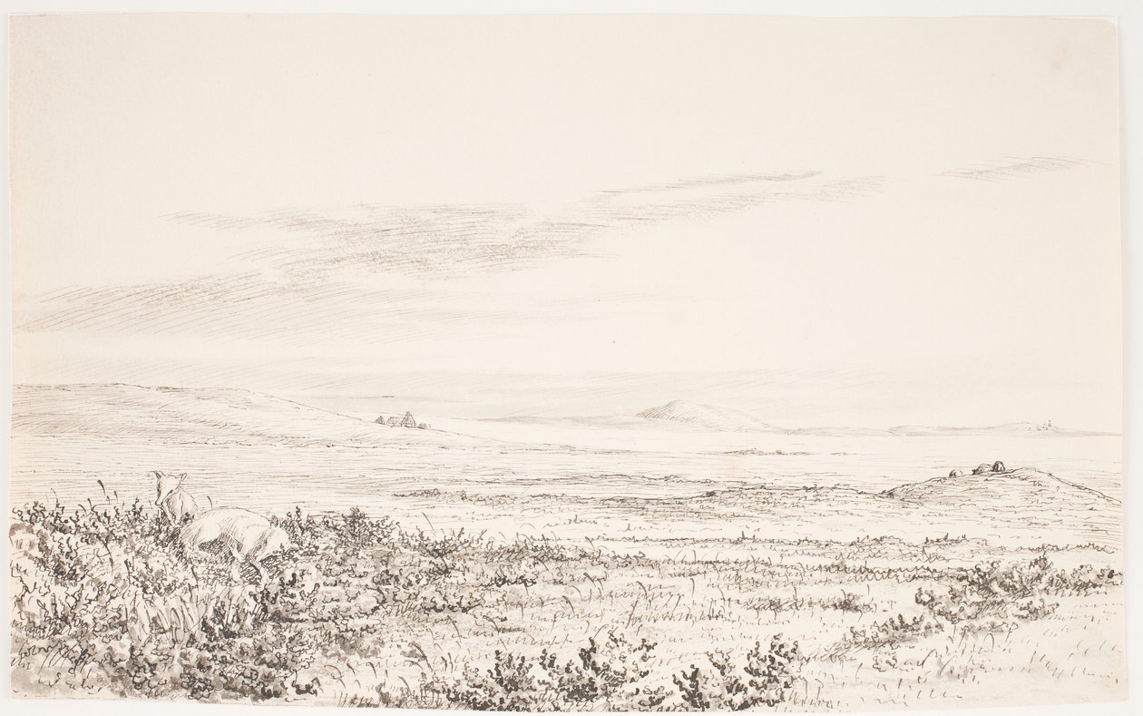 Hilly Heathland with Two Foxes by Eleonore Christine Tscherning