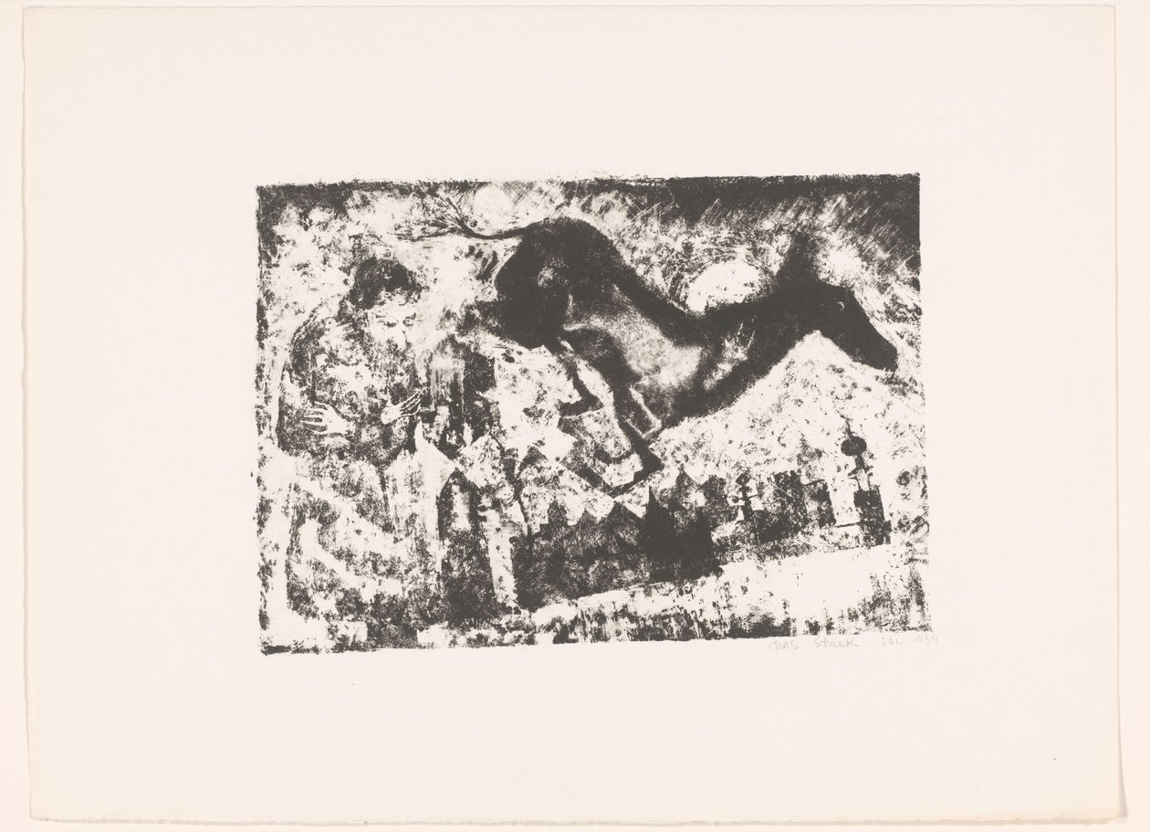 Man and Deer in Front of City by Elias Stark (possibly)