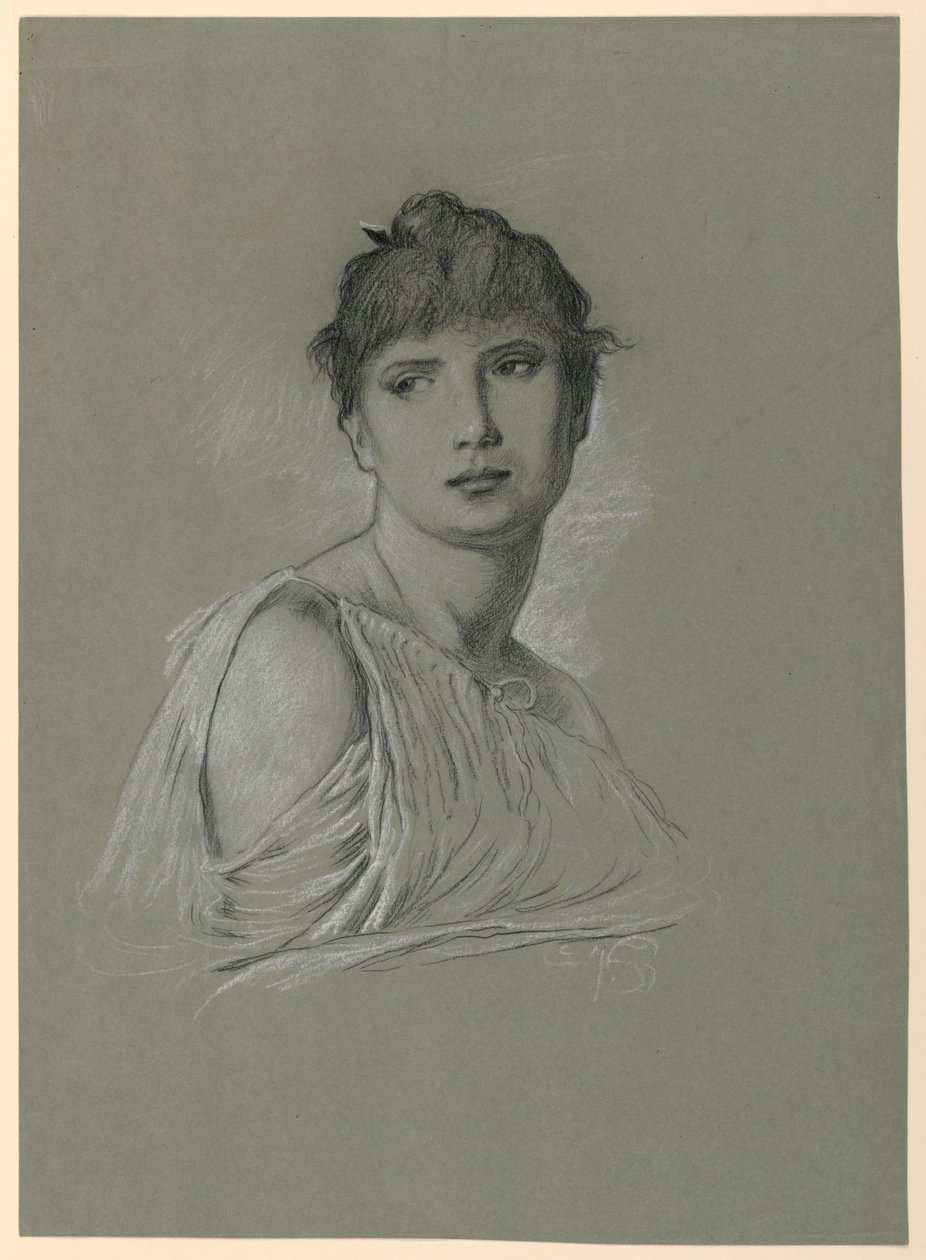 Portrait Sketch of a Young Woman by Elihu Vedder