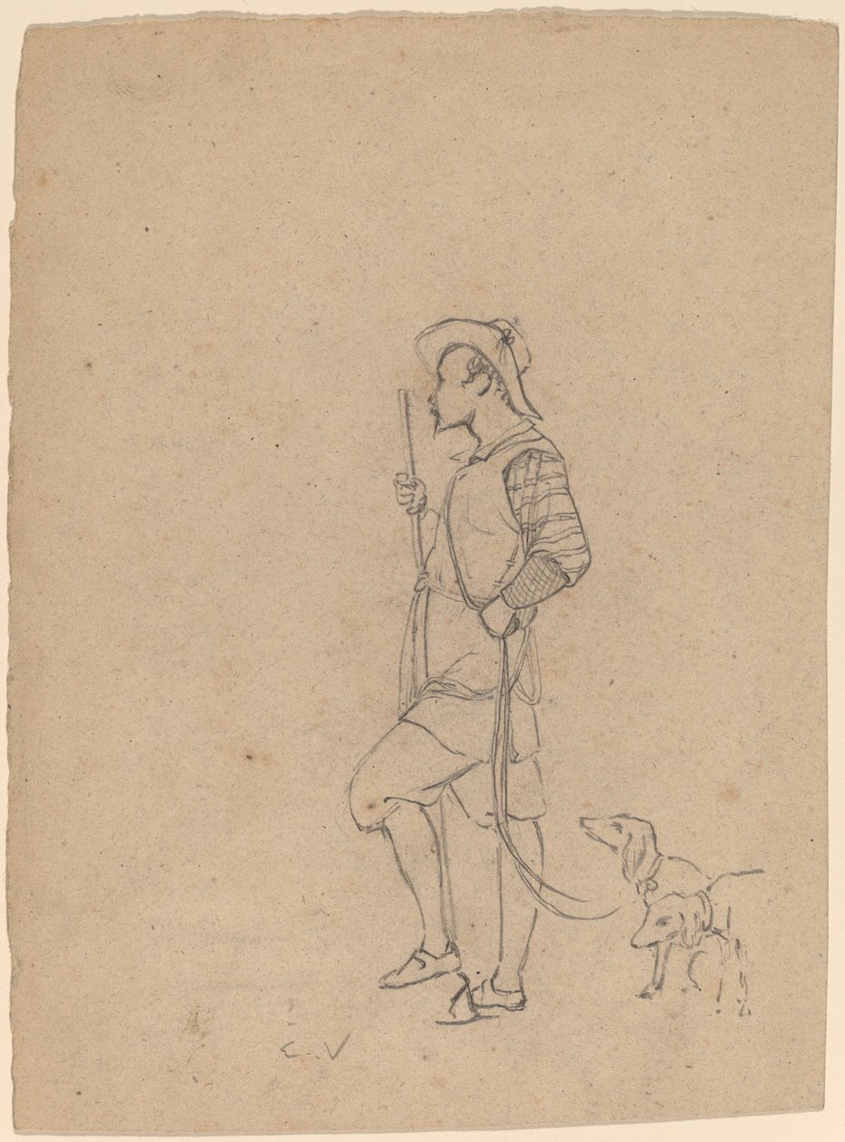 Study of Hunter with Dogs by Elihu Vedder