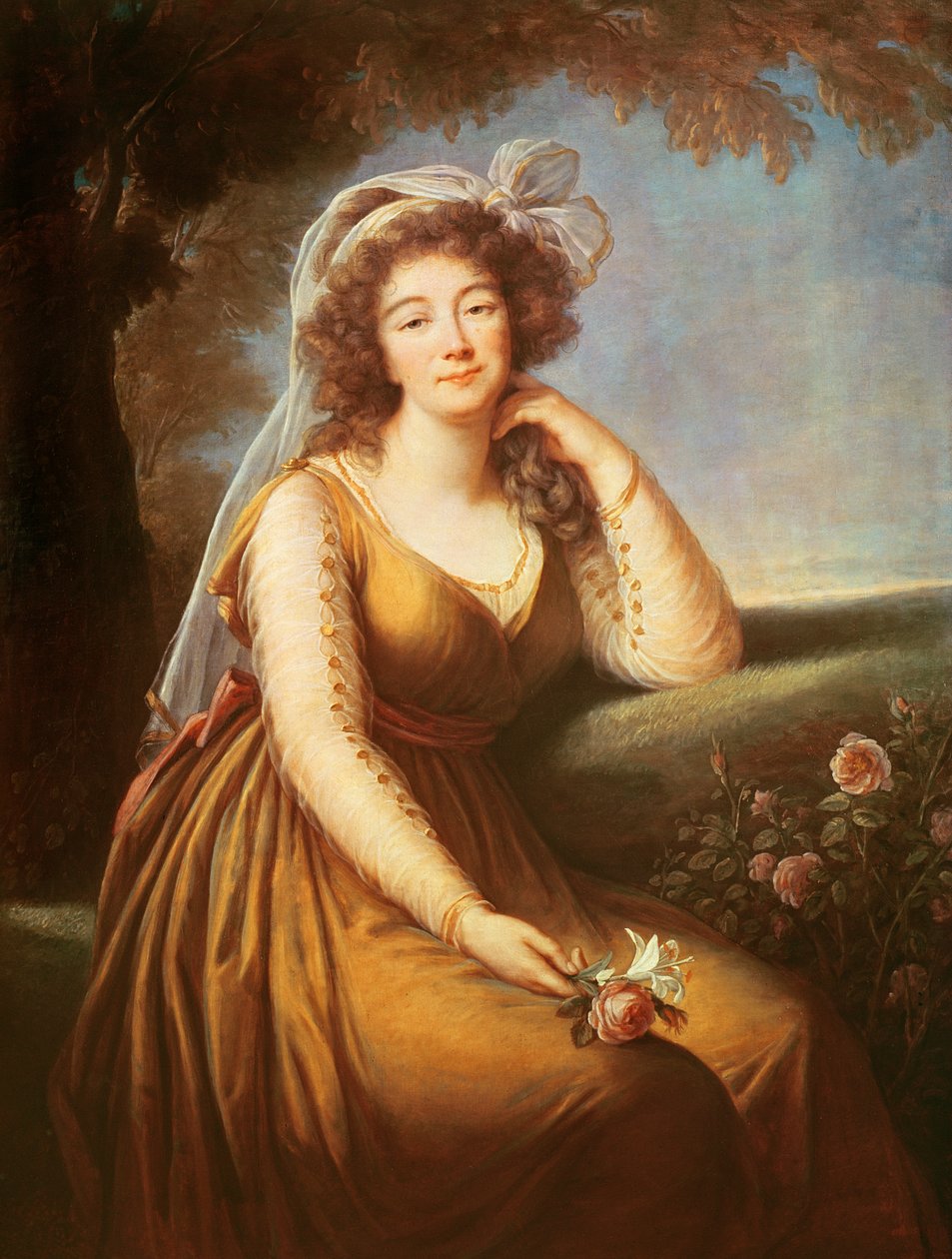 Comtesse du Barry, Holding a Rose by Elisabeth Louise Vigee Lebrun