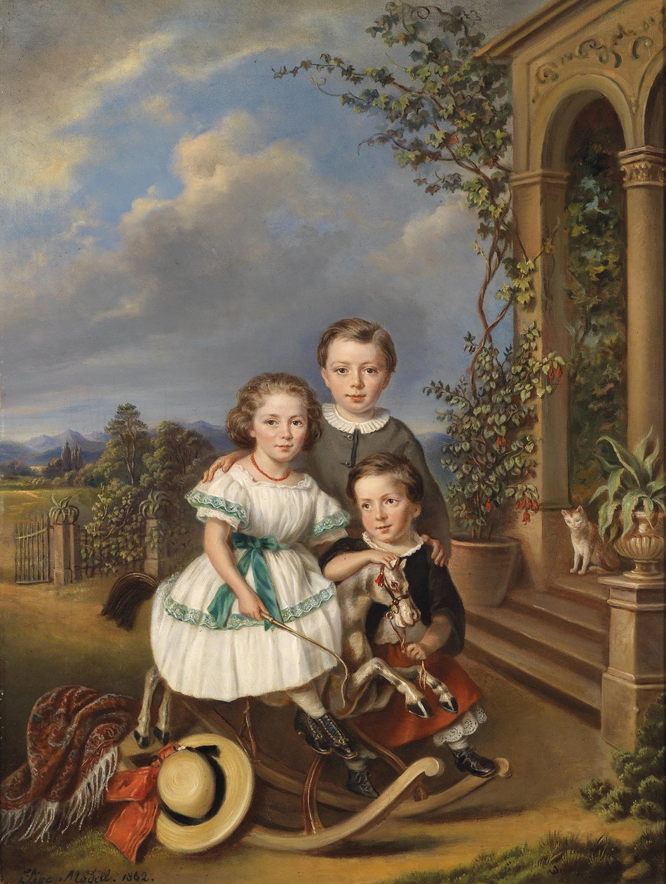 Portraits of Three Children in Front of a Garden Pavilion by Elisabeth Modell
