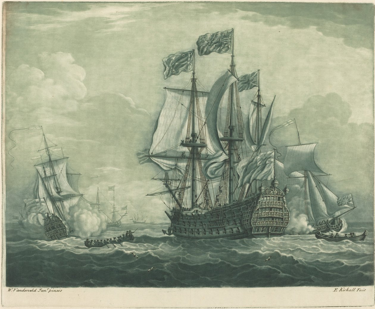 Shipping Scene with Man-of-War, 1720s by Elisha Kirkall