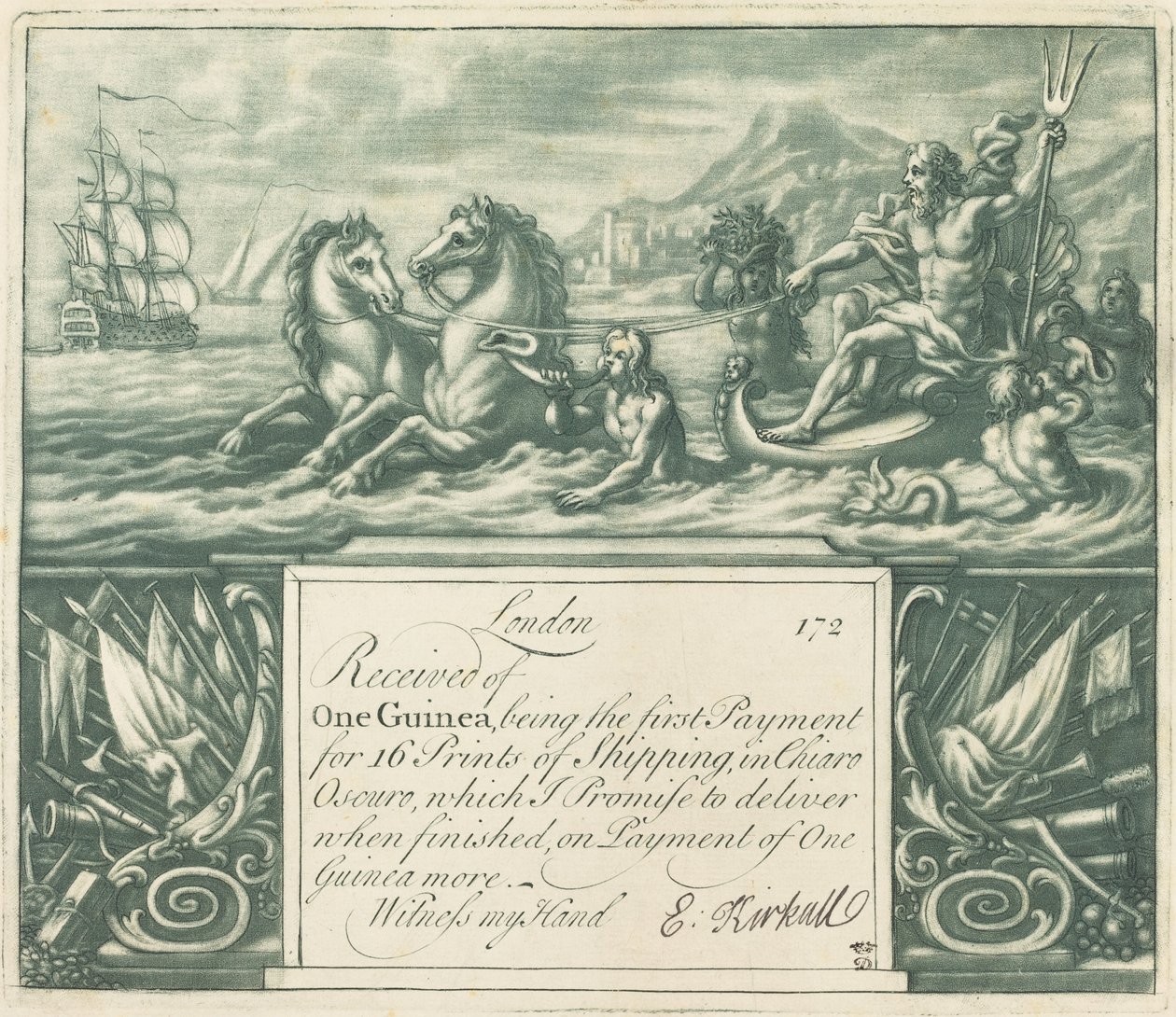 Subscription Receipt, 1720s by Elisha Kirkall