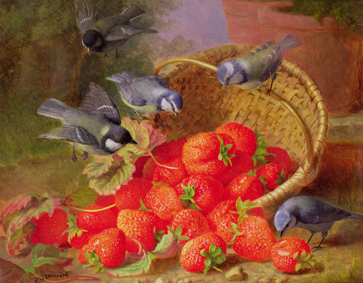 Still Life with Strawberries and Bluetits by Eloise Harriet Stannard