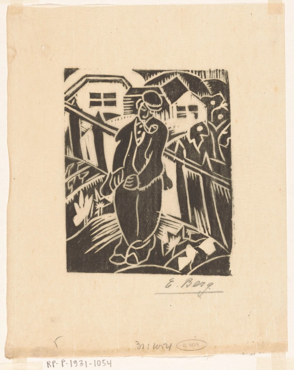 Man in Vegetable Garden by Else Berg (signed by artist)