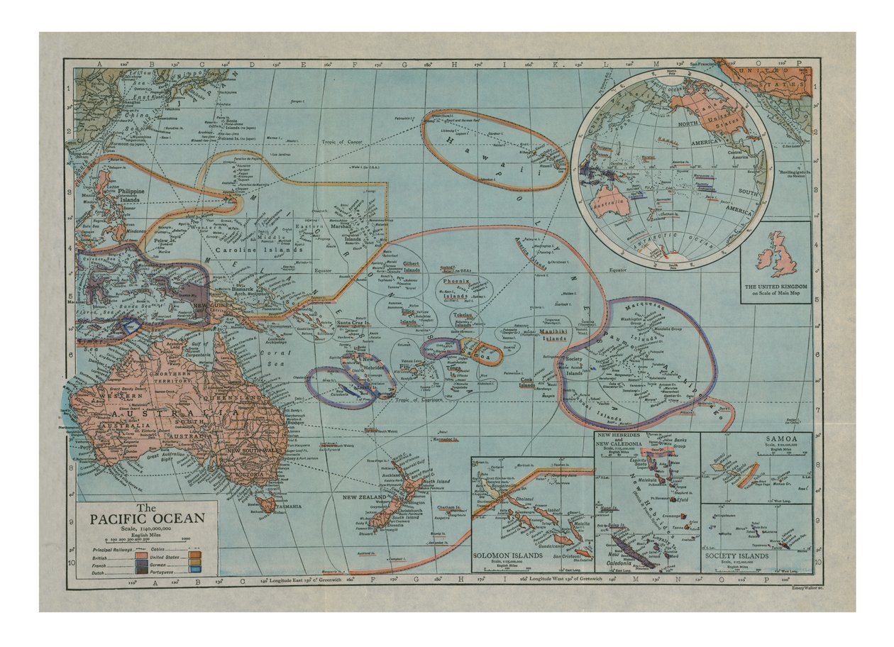 Map of the Pacific Ocean, c1910s by Emery Walker