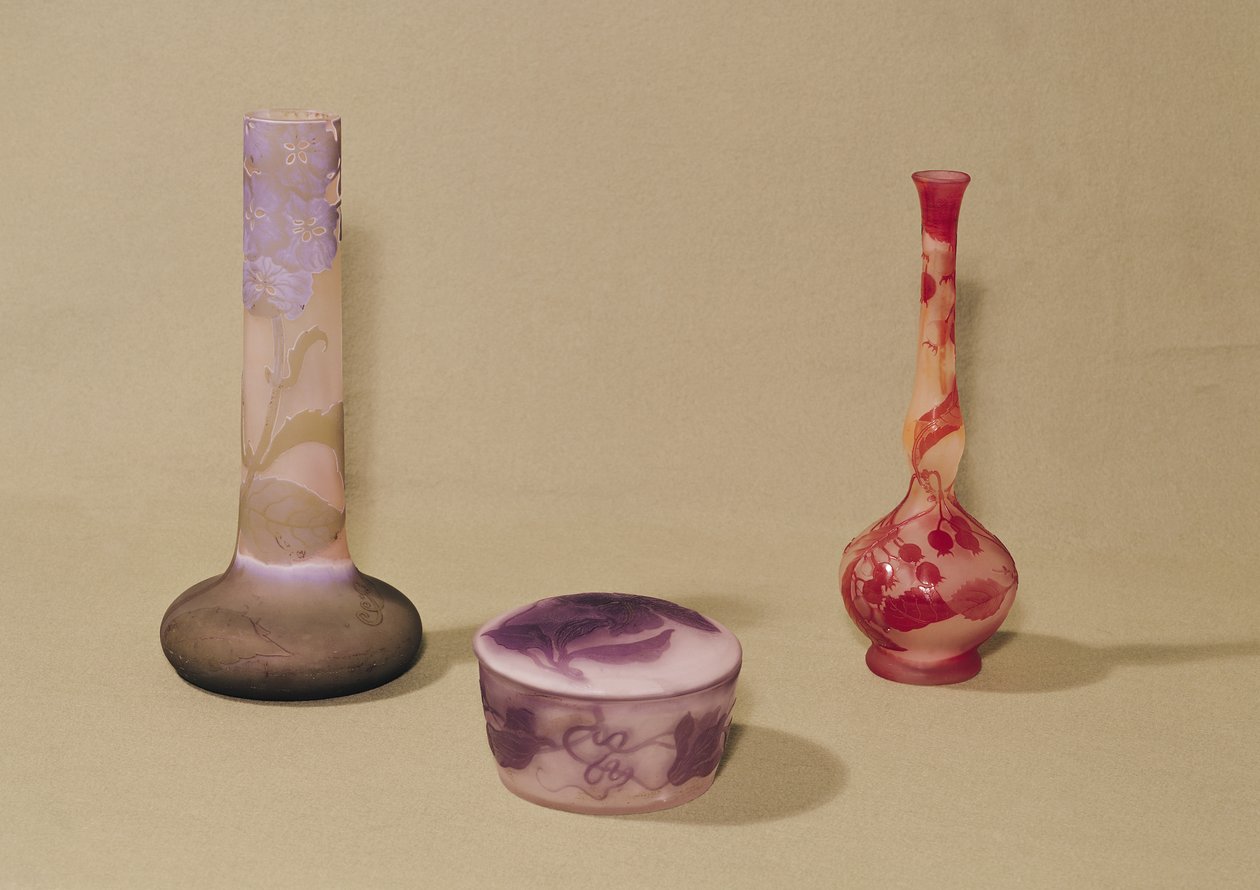 Two Vases and a Bonbonniere by Emile Galle