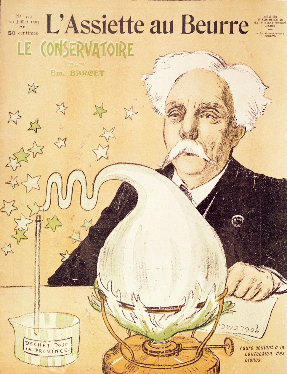 Caricature of Gabriel Faure creating stars, from 