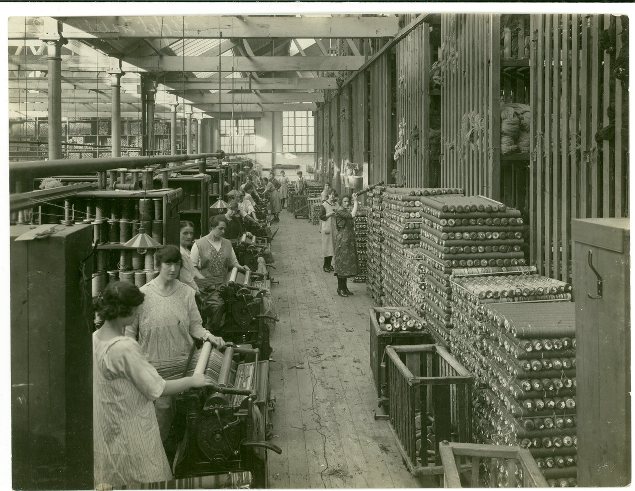 Axminster spool setting, carpet factory, 1923 by English Photographer