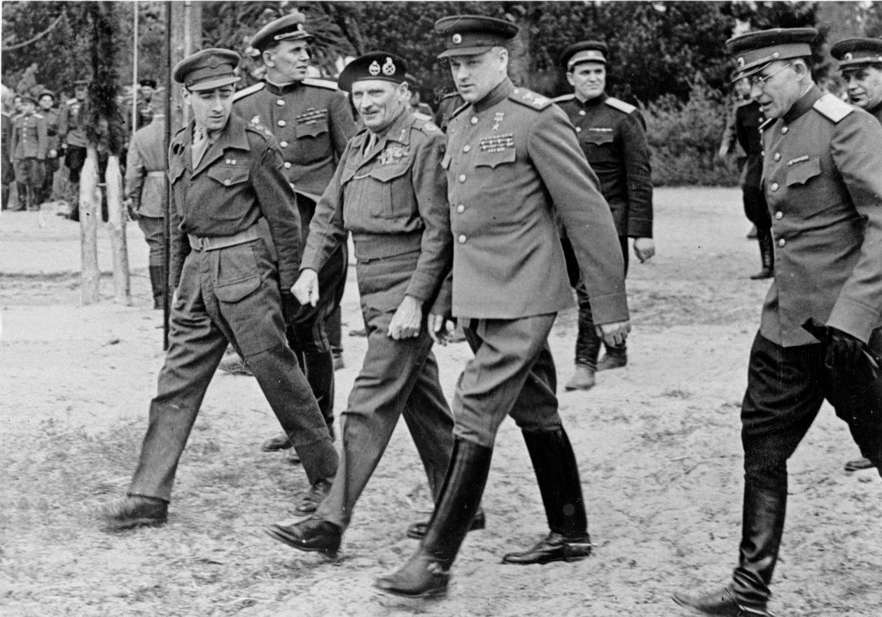 Field Marshall Bernard Montgomery with Marshal Rokossovsky, 10th May 1945 by English Photographer