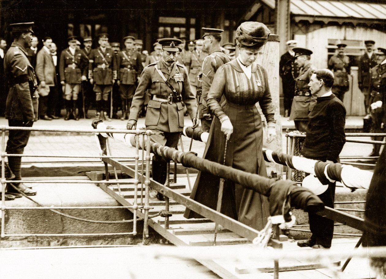 George V and Queen Mary embark on the boat for home by English Photographer