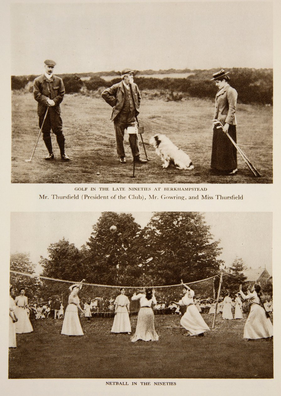 Golf in the later 90s at Berkhampstead and Netball in the 90s, photographs from The Times from the 1890s by English Photographer