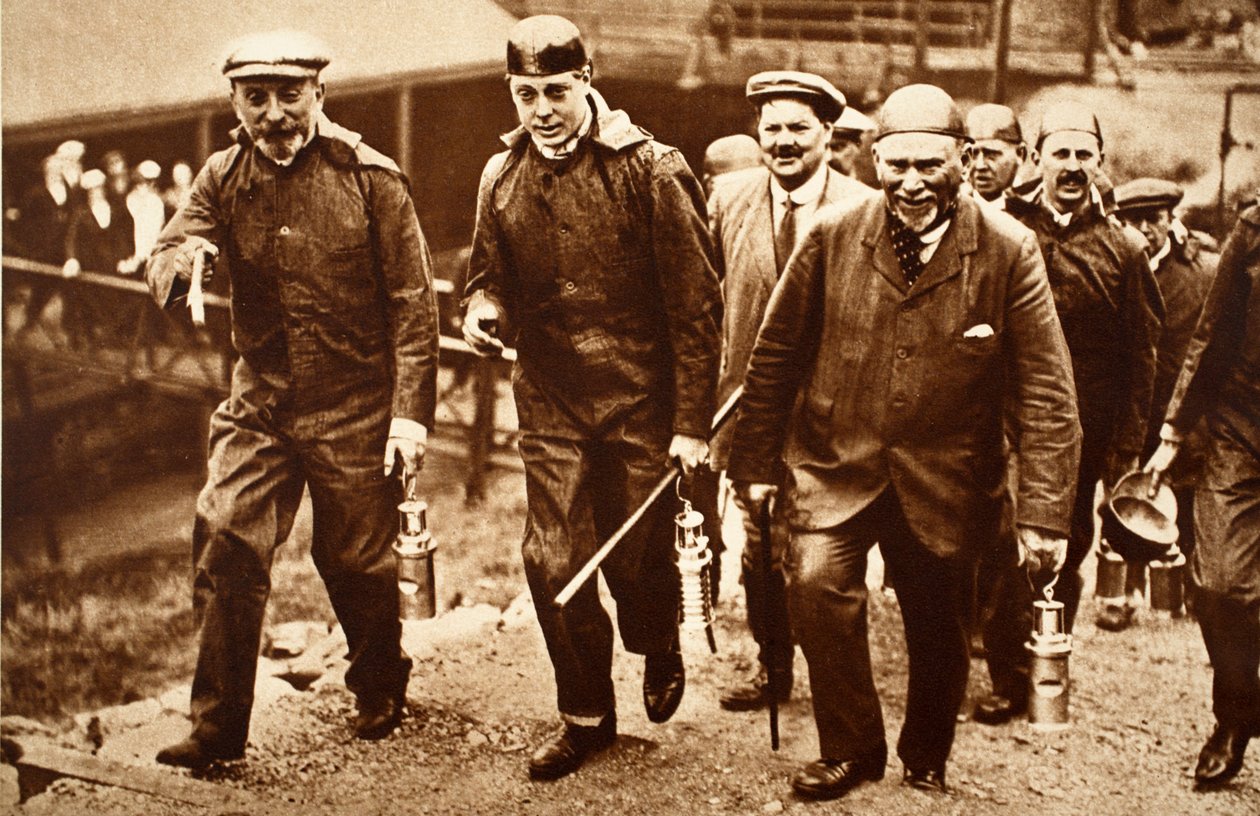 King Edward VIII and the Miners Going Down Cwmner Pit, Cardiff by English Photographer