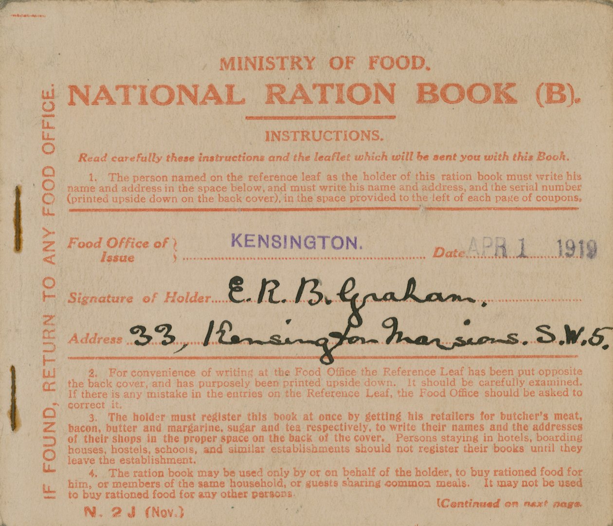 Ministry of Food National Ration Book by English Photographer