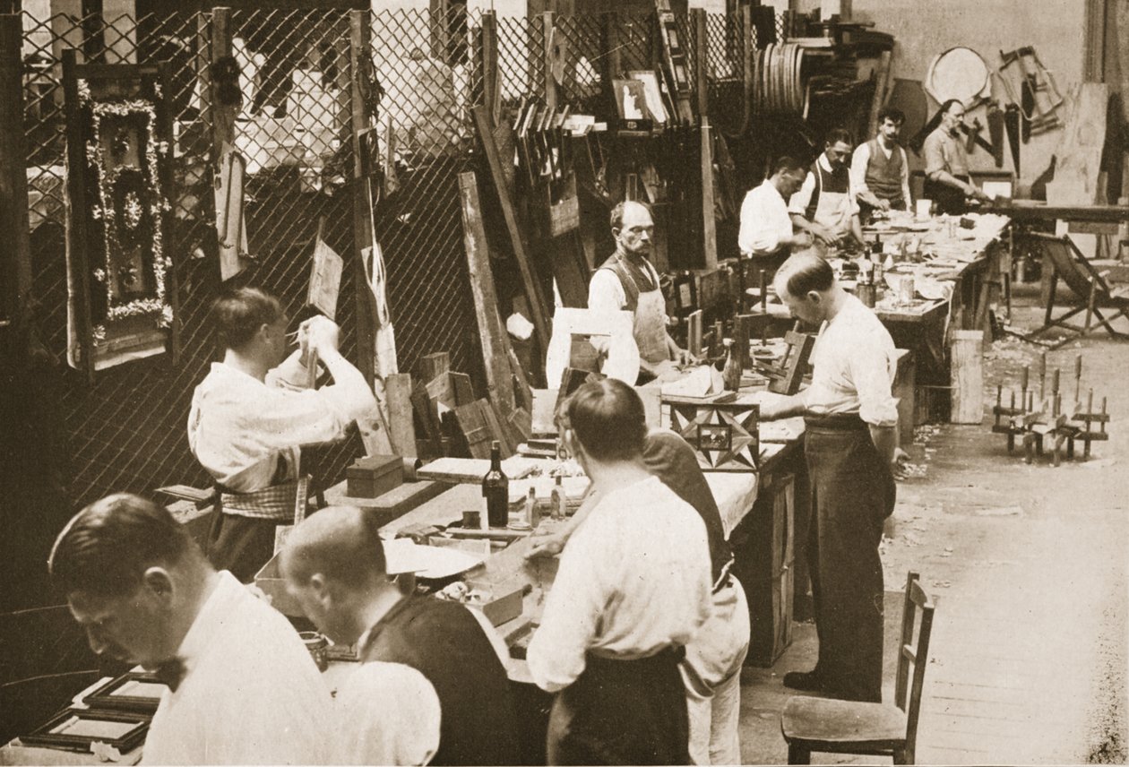 Prisoners Making Models and Toys, Alexandra Palace, illustration from German Prisoners in Great Britain by English Photographer