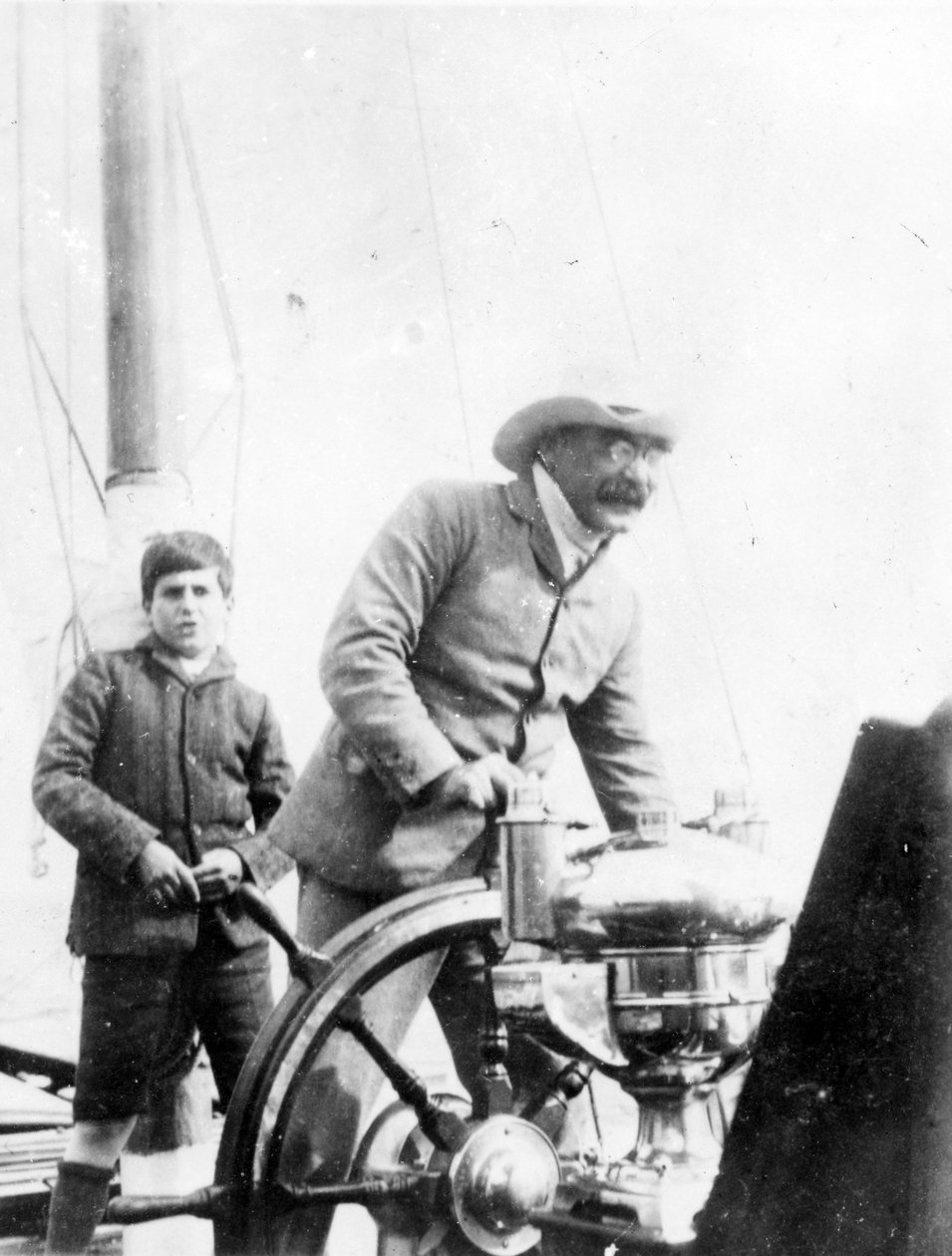 Rudyard Kipling and His Son John on the Yacht 