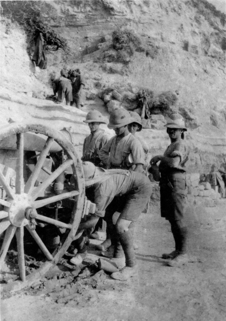 Soldiers Repairing a Cannon During the First World War, 1915 by English Photographer