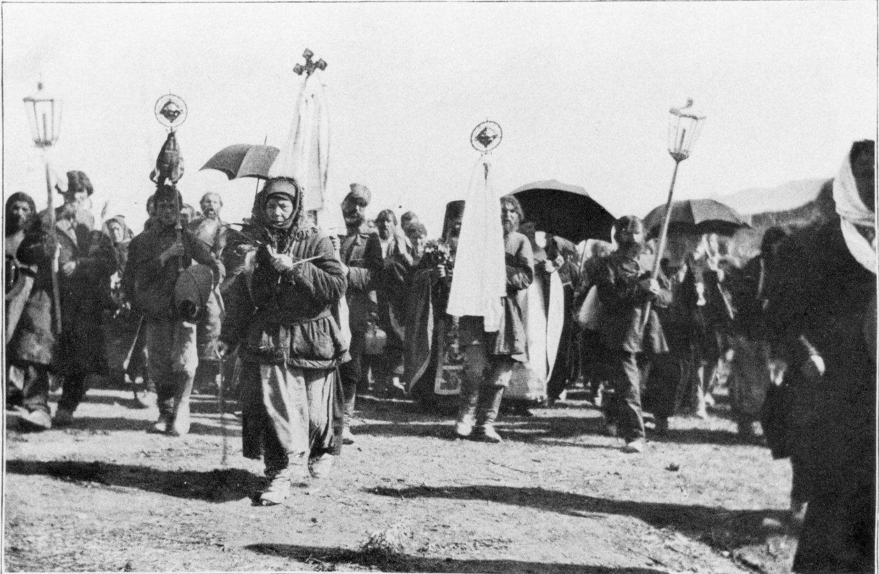 The Vanguard of a Thousand Pilgrims Going Down to the Jordan, frontispiece to With the Russian Pilgrims to Jerusalem by Stephen Graham by English Photographer