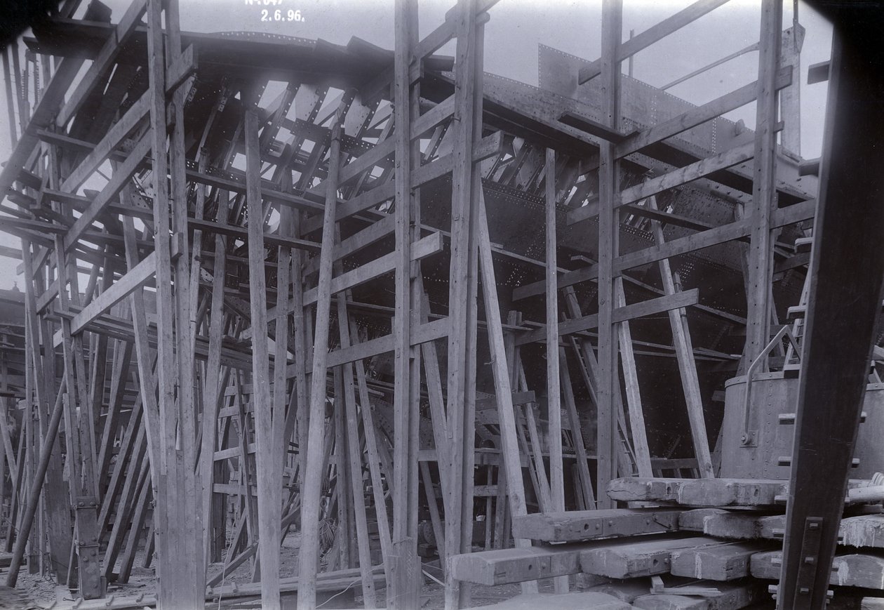 The Ice-Breaking Train Ferry Steamer SS Baikal in Frame During Construction by Sir W.G. Armstrong Mitchell and Co. Ltd., at Low Walker Shipyard, Newcastle upon Tyne by English Photographer