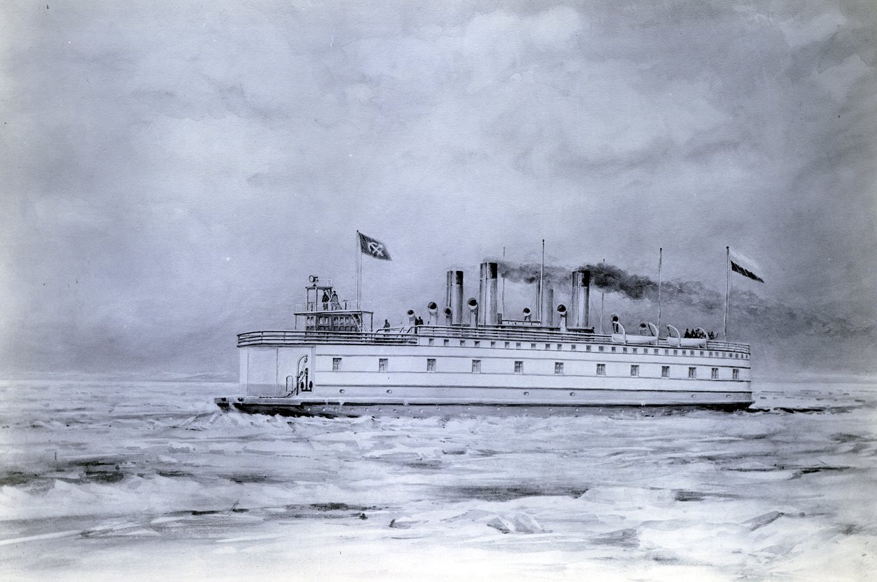 Yard No. 647, Baikal. Photograph of a Painting Showing the Ice-Breaking Train Ferry Steamer Baikal in Service by English Photographer